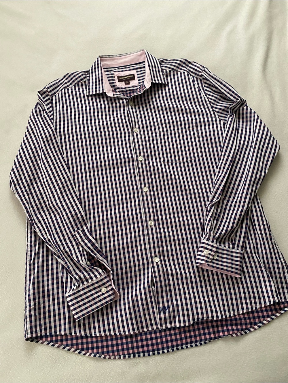 Johnston & Murphy Men's pink silver Gingham Checked Button Front Shirt Size XL